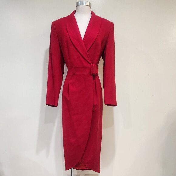 ๐UBER GORGE!๐VTG 100% Wool Tailored Coat w/ Genuine Fox Fur Collar in Red - Picture 11 of 15